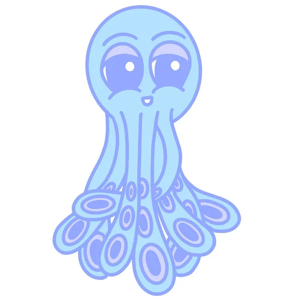 Cute Happy Blue Cartoon Octopus Logo Mascot Illustration Design — Stockvektor