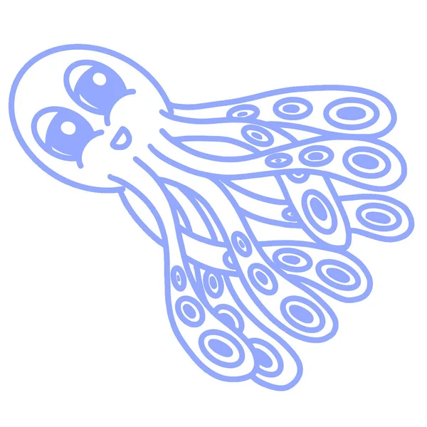 Cute Happy Blue Cartoon Octopus Logo Mascot Illustration Design — ストックベクタ