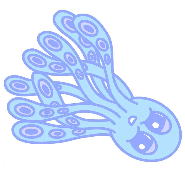 Şirin Mutlu Mavi Çizgi Film Ahtapot Logosu Maskot Çizimi Tasarımı — Stok Vektör