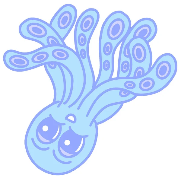 Cute Happy Blue Cartoon Octopus Logo Maskot Illustration Design - Stok Vektor