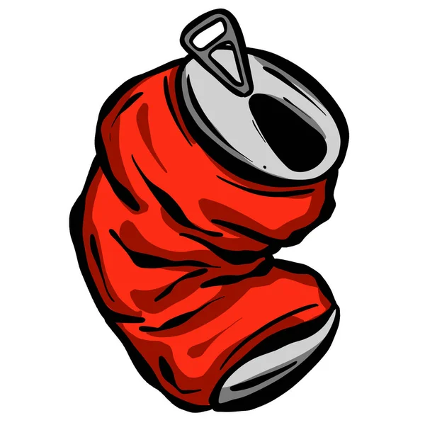 Ezilmiş Soda Cola Tin Veya Alüminyum Konserve Logo Maskotu — Stok Vektör