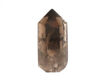 A Smoky Quartz Crystal Point Gemstone on White Background