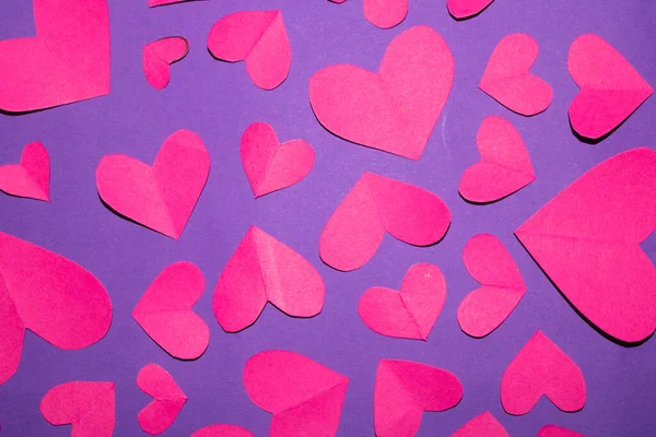 Pink Purple Paper Love Hearts Cut Out Background Valentines Day —  Fotos de Stock