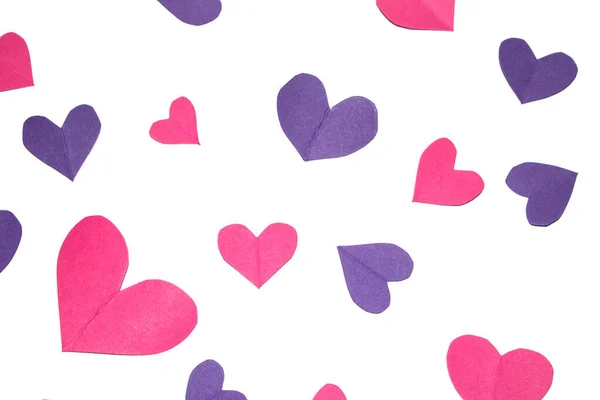 Różowy Fioletowy Papier Love Hearts Wycięte Białym Tle Walentynki Lub — Zdjęcie stockowe
