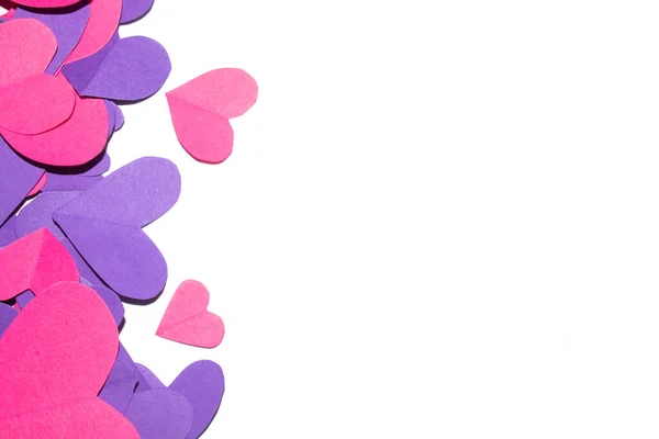 Pink Purple Paper Love Hearts Cut Out White Background Valentines — Foto Stock