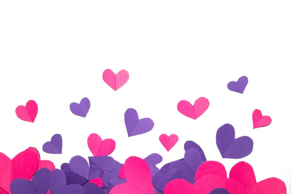 Pink Purple Paper Love Hearts Cut Out White Background Valentines — Φωτογραφία Αρχείου