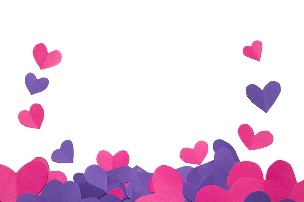 Pink Purple Paper Love Hearts Cut Out White Background Valentines — Foto Stock