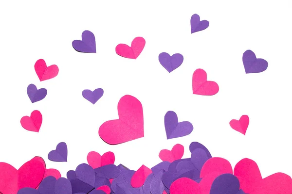 Pink Purple Paper Love Hearts Cut Out White Background Valentines — Zdjęcie stockowe