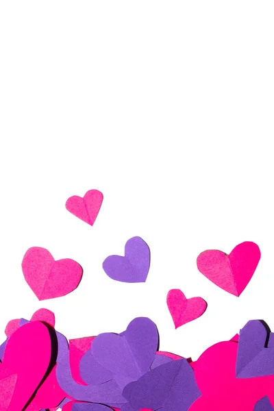 Pink Purple Paper Love Hearts Cut Out White Background Valentines — Foto Stock