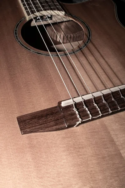 Close Old Vintage Acoustic Guitar Cuerdas Cuello — Foto de Stock