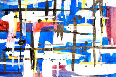 Bir Soyut Suluboya ve Çizgilerin Akrilik Boyası Mavi Çizgiler ve Damlalar ve çok renkli arkaplan