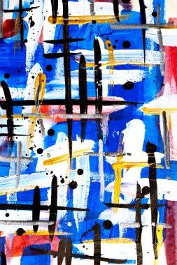 Bir Soyut Suluboya ve Çizgilerin Akrilik Boyası Mavi Çizgiler ve Damlalar ve çok renkli arkaplan