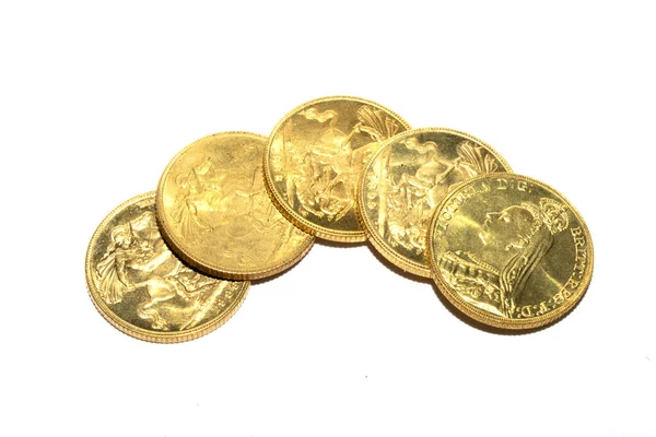 Gold Sovereign Coins Bullion Λευκό Φόντο — Φωτογραφία Αρχείου