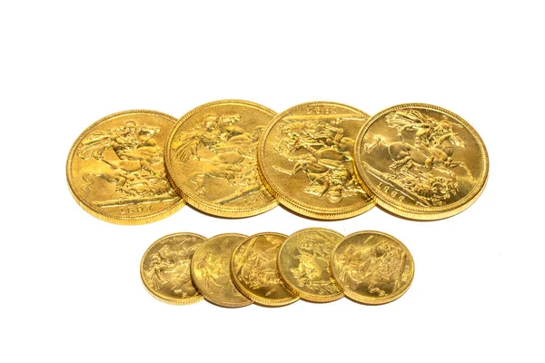 Gold Sovereign Coins Bullion Λευκό Φόντο — Φωτογραφία Αρχείου