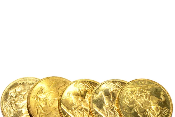Золотые Золотые Монеты Слитки Белом Фоне — стоковое фото