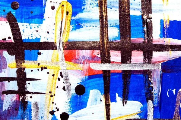 Abstract Watercolour Acrylic Paint Lines Crosses Blobs Blues Multicolour Background — стокове фото