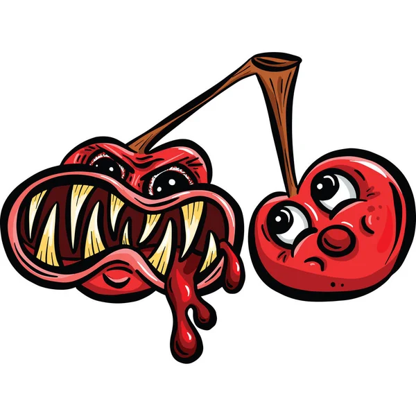 Cartoon Horror Red Cherry Fruit Cartoon Logo Design — Image vectorielle