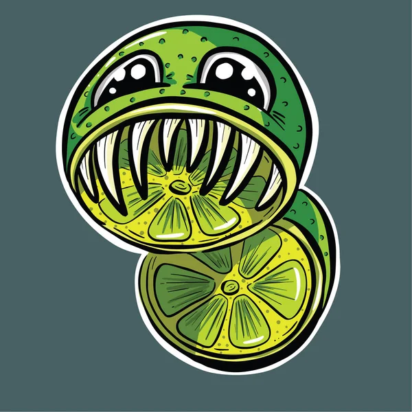 Caractère Effrayant Monstre Fruit Chaux Avec Conception Logo Dents — Image vectorielle