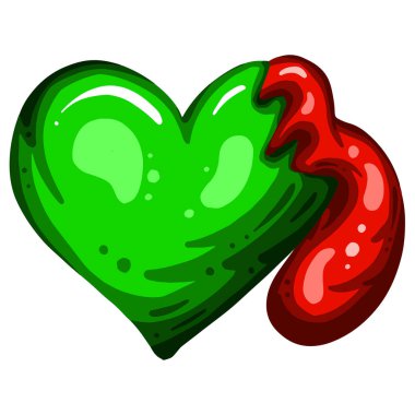 Kanlı Yeşil Ölü Zombi Kalbi Çizgi Filmi ve Sevgililer Günü ya da Cadılar Bayramı için