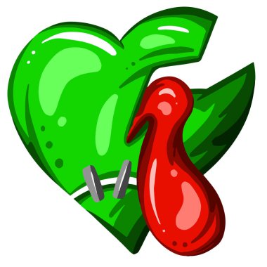 Kanlı Yeşil Ölü Zombi Kalbi Çizgi Filmi ve Sevgililer Günü ya da Cadılar Bayramı için