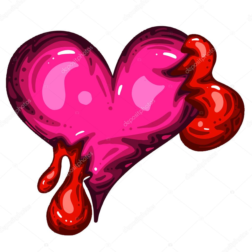 Pink Dead Zombie Heart Cartoon Illustration with Blood and for Valentines Day or Halloween
