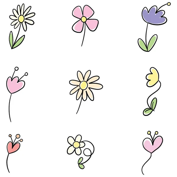 Printfloral Flower Doodle Illustration Sammlung Von Wildblumen — Stockvektor