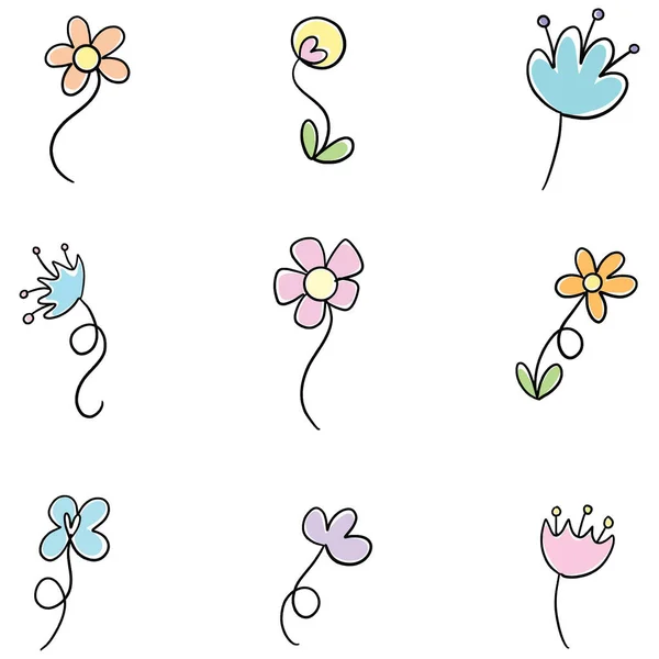 Printfloral Flower Doodle Illustration Collection Wildflowers — стоковий вектор