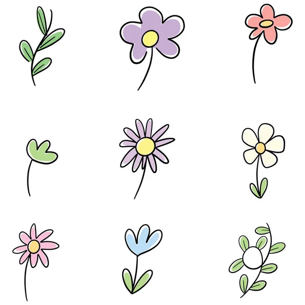 Blomma Blomma Doodle Illustration Samling Vilda Blommor — Stock vektor