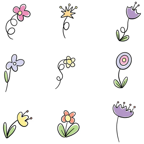 Stampa Floreale Fiore Doodle Illustrazione Collezione Fiori Selvatici — Vettoriale Stock