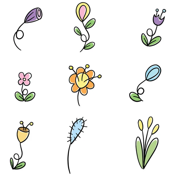 Printfloral Flower Doodle Illustration Verzameling Van Wilde Bloemen — Stockvector