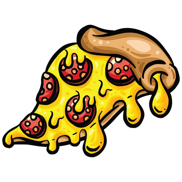 Kreslený Pepperoni Pizza Plátek Ilustrace — Stockový vektor