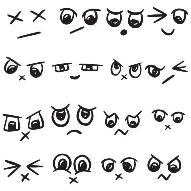 Çizgi film Doodle Duygusallığı Kawaii Yüzler ve Gözler Simge Logo Koleksiyonu
