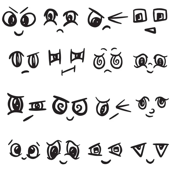 Desenhos Animados Doodle Emoticon Kawaii Faces Eyes Icon Logo Collection — Vetor de Stock