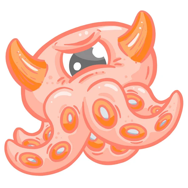 Octopus Cute Kawaii Cartoon Creature Horns Tentacles — стоковий вектор