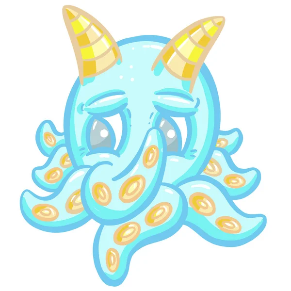 Octopus Cute Kawaii Cartoon Creature Horns Tentacles — стоковий вектор