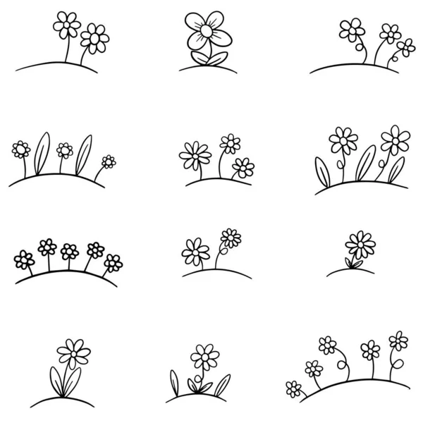 Doodle Illustration Logos Von Wildblumen Wie Gänseblümchen Und Löwenzahn — Stockvektor