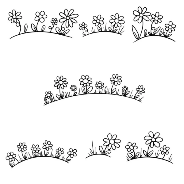 Doodle Illustration Logos Van Wildbloemen Zoals Daisy Paardebloemen — Stockvector