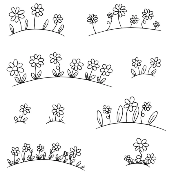 Doodle Illustration Logos Van Wildbloemen Zoals Daisy Paardebloemen — Stockvector