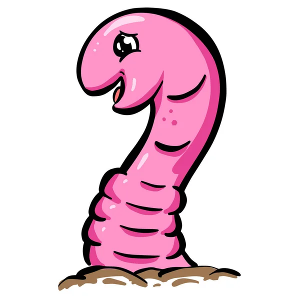 Wiggly Pink Worm Character Cartoon Coming Out Ground Illustration — Stockový vektor