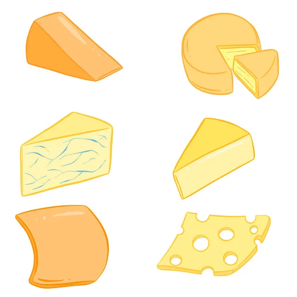 Collection Fromages Différentes Formes Comme Une Tranche Coin Vecteur Illustration — Image vectorielle