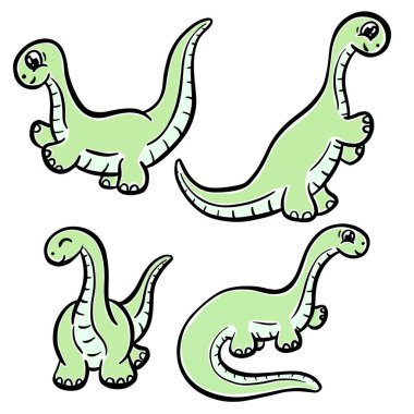 Mutlu Vektör Görünümlü Çocuklar için Şirin Dinozor Çizimi