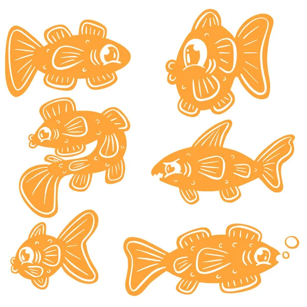 Cartoon Style Fish Goldfish Icon Logo Idea Fishing — ストックベクタ