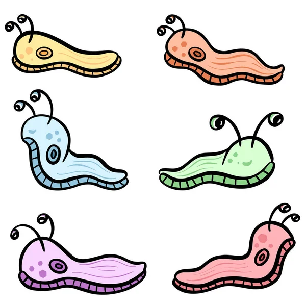 Cartoon Funny Slugs Collection Illustration Vector — Archivo Imágenes Vectoriales