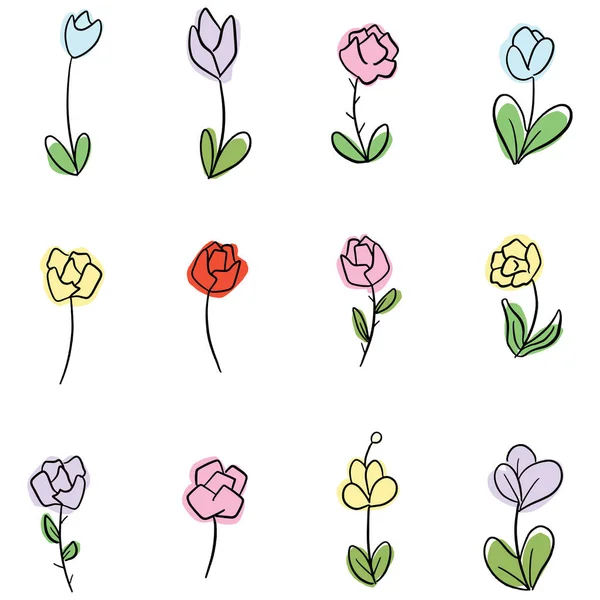 Cartoon Doodle Wildflower Floral Sketches Vector Icon Design — 스톡 벡터