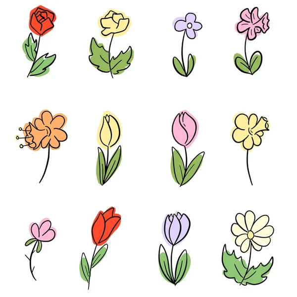 Κινούμενα Σχέδια Doodle Wildflower Floral Στο Vector Icon Design — Διανυσματικό Αρχείο