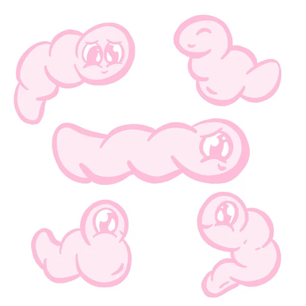 Cute Little Pink Wiggly Gusano Vectores Dibujos Animados — Vector de stock