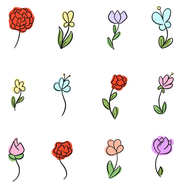 Cartoon Doodle Wildflower Floral Skizzen Vector Icon Design — Stockvektor