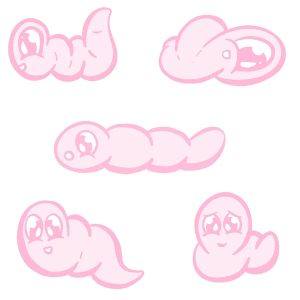 Cute Little Pink Wiggly Worm Cartoon Vectors — Vetor de Stock