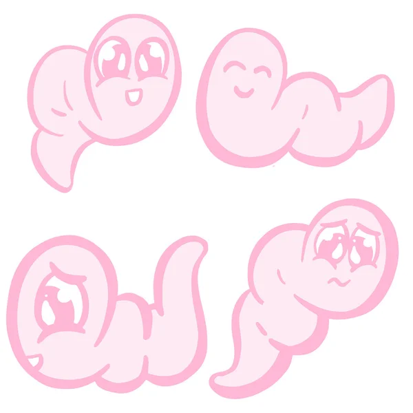 Cute Little Pink Wiggly Worm Cartoon Vectors — Stockvektor