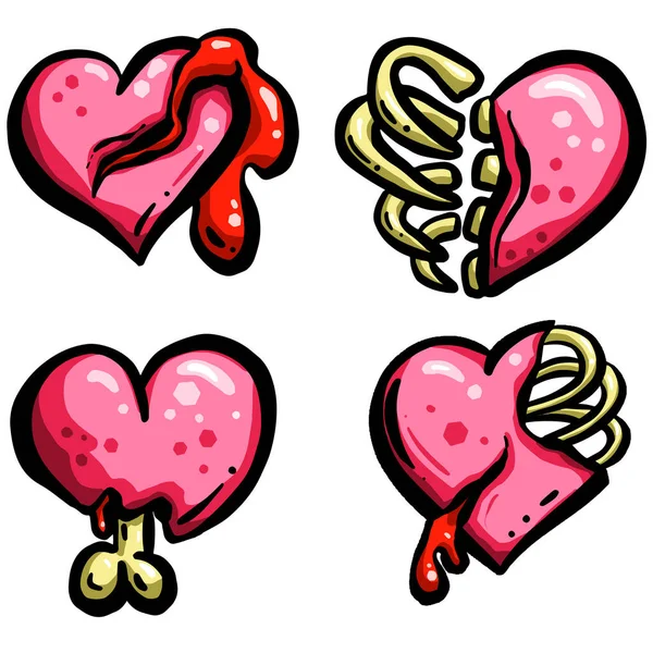 Zombie Cartoon Love Heart Blood Bones — Stockový vektor